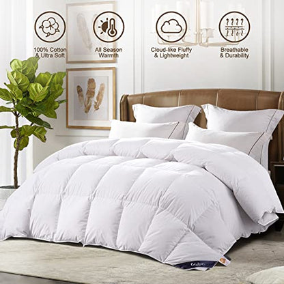  Globon Goose Down Comforter King Size All Season Duvet Insert Ultra-Soft 100% Cotton, 45OZ,650 Fill Power, Medium Warmth With Corner Tabs, White.…