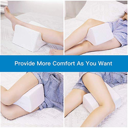 Knee Pillow For Side Sleepers - Wedge Contour Memory Foam Leg Pillow For Sleeping With Extra Cover, Cooling Gel For Sciatica Relief, Leg Pain, Lower Back Pain, Joint Hip Pain
