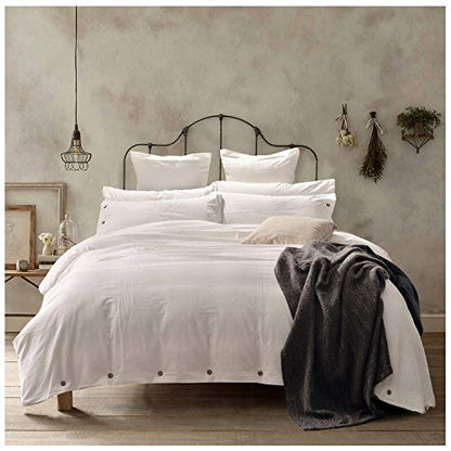  Duvet Cover King, Washed Cotton Duvet Cover Set - 3 Piece (King, Off-White)