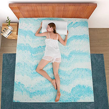  IULULU Mattress Topper, 2 Inch Gel Memory Foam Mattress Topper For Full Size Bed, Blue