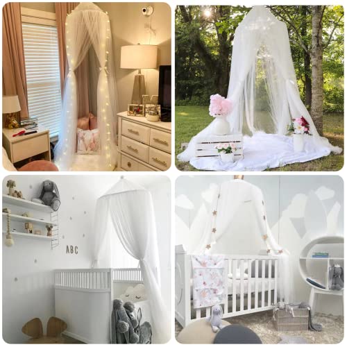  Bed Canopy Girls Mosquito Net Canopy Dreamy Princess Tent Hanging Dome Chiffon Yarn Canopy Net Room Decor For Kids Teenager(White)