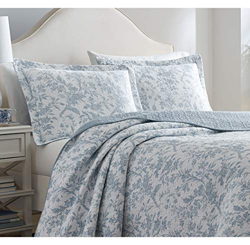 Laura Ashley Home - Amberley Collection - Quilt Set - 100% Cotton, Breathable & Lightweight, Reversible Bedding, Pre-Washed For Added Softness, Queen, Spa Blue , 1 Count (Pack Of 1)