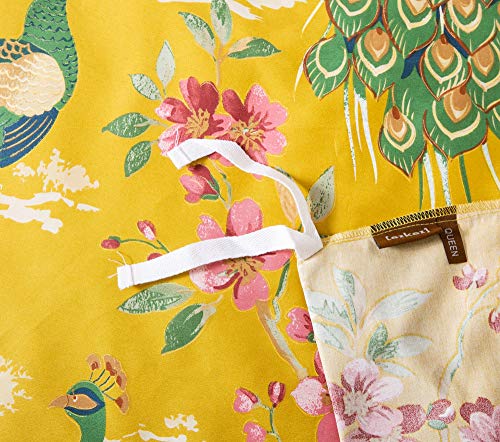  Eikei Chinoiserie Chic Peacock Floral Duvet Cover Paradise Garden Botanical Bird And Tree Branches Vintage Stylized Long Staple Cotton Bedding Set (King, Citrine)