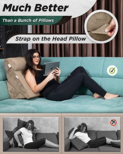  Lunix LX6 3pcs Orthopedic Bed Wedge Pillow Set, Post Surgery Memory Foam For Back, Leg And Knee Pain Relief, Sitting Pillow For Reading, Adjustable Pillows For Acid Reflux And GERD For Sleeping Brown