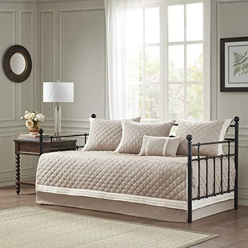  Madison Park Daybed Cover Set - Trendy Design, All Season Luxury Bedding With Bedskirt, Matching Shams, Decorative Pillow, Floral Medallion Quilted Blue 75"x39" 6 Piece