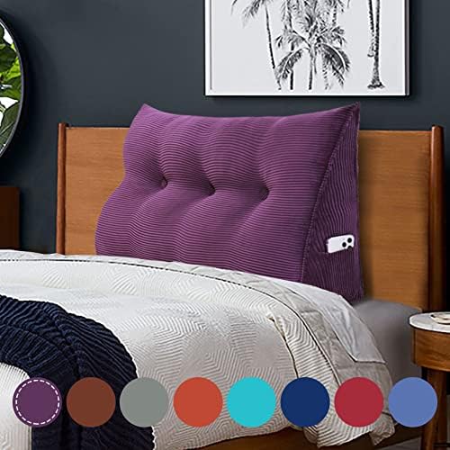  WOWMAX Large Bolster Triangular Headboard Pillow Twin Dorm Headboard Twin XL Bed Wedge Pillow For Headboard Bolster Pillow For Bed With Removable Cover, Corduroy Grey