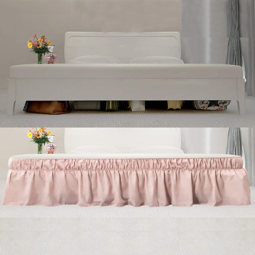  Bed Skirt Queen Size 15-16 Inch Drop Dust Ruffle Premium Soft And Cozy Brushed Microfiber Three Fabric Sides Wrap Around With Elastic No Top Easy On Queen/King Blush Pink