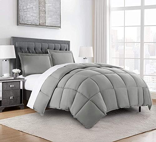 Chezmoi Collection 3-Piece Down Alternative Comforter Set (Queen, Gray)