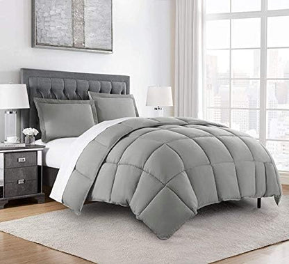  Chezmoi Collection 3-Piece Down Alternative Comforter Set (Queen, Gray)