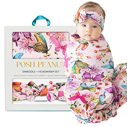  Posh Peanut Baby Swaddle Blanket, Premium Soft Päpook Bamboo Swaddles Wrap & Headband Set, Anti Stink Lightweight Breathable Infant Receiving Swaddling Blankets, Large Boy & Girl Newborn Shower Gift