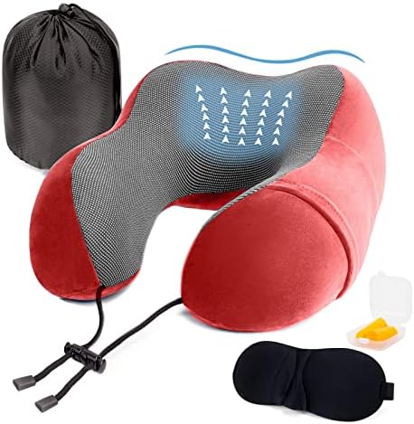  Golden Scute Travel Neck Pillow, Soft Travel Pillow For Airplanes 100% Memory Foam Airplane Pillow Travel Neck Pillow Sets For Airplane, Sleeping, Office, Neck Pain (Black)