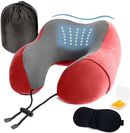  Golden Scute Travel Neck Pillow, Soft Travel Pillow For Airplanes 100% Memory Foam Airplane Pillow Travel Neck Pillow Sets For Airplane, Sleeping, Office, Neck Pain (Black)