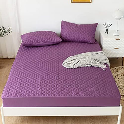  Jejeloiu Purple Quilted Mattress Pad, 100% Waterproof Breathable Twin Bedding Fitted Sheet Mattress Protector 14" Deep Pocket Cotton Snow Down Alternative Filling Mattress Cover (Twin,Purple)