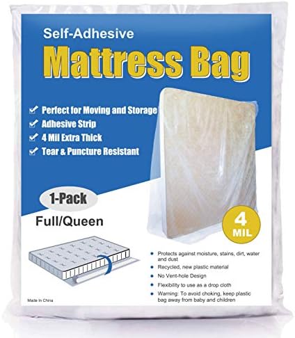  4 Mil Extra Thick Sealable Mattress Bag With Adhesive Strip For Moving And Storage, Heavy Duty, Fits King And Cal King, 1-Pack