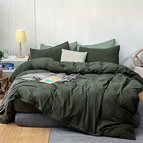  Straw Yellow 100% Washed Cotton Queen Duvet Cover Set, 3 Pieces 1 Comforter Cover And 2 Pillowcases, Ultra Soft And Breathable Solid Color Bedding Set With Zipper Closure