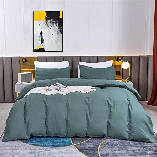  QWACK 100% Linen Duvet Cover King Set 3 Pcs Washed French Natural Flax Duvet Cover Soft Breathable Comfy Linen Bedding Set With 1 Duvet Cover Linen 2 Linen Pillowshams (King, White)