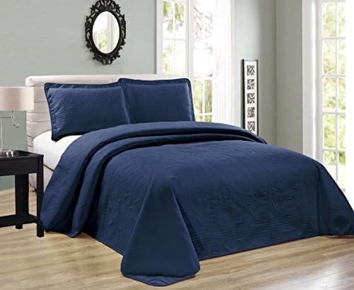  Beautiful Over Sized Solid Color Embossed Floral Striped 3 Piece Coverlet Bedspread (Queen/Full, Black)