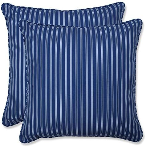  Pillow Perfect Stripe Outdoor Throw Accent Pillow, Plush Fill, Weather, And Fade Resistant, Large Square - 18.5" X 18.5", Blue/Green Topanga, 2 Count