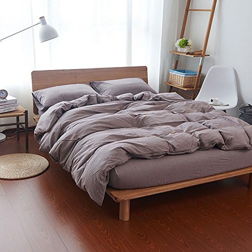  Ousehold 100% Cotton Duvet Cover 3 Piece Comforter Cover Set Simple Plaid With Zipper Closure (Pink, Queen)