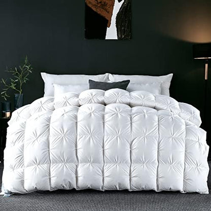  Premium Goose Down Comforter Queen Size, Thick Goose Feather Down Comforter For Winter With Ultra-Soft Cotton Cover, 44 Oz Fluffy Down Duvet Insert With Storage Bag (90x90)