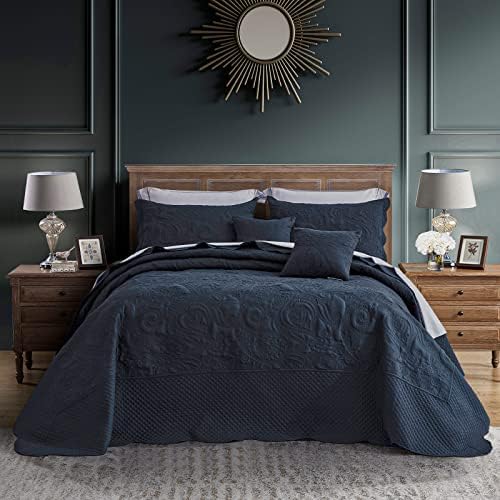  Oversized King Bedspread Aqua 128x120 Extra Wide, Paisley Pattern Design, Lightweight Bedding Cover, Reversible, 5 Piece, 100% Microfiber, King/Cal King, Seaglass