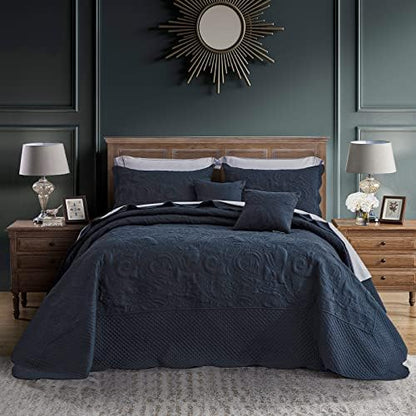  Oversized King Bedspread Aqua 128x120 Extra Wide, Paisley Pattern Design, Lightweight Bedding Cover, Reversible, 5 Piece, 100% Microfiber, King/Cal King, Seaglass