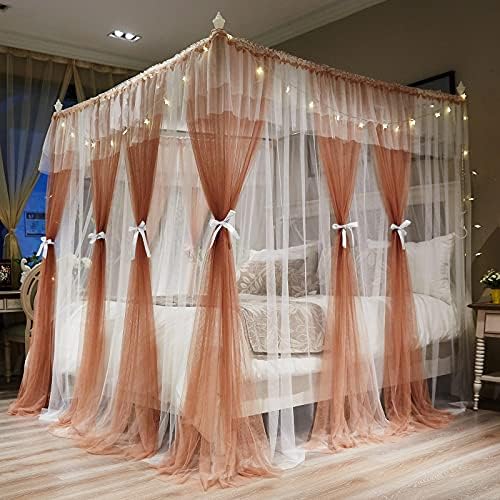  4 Corners Post Canopy Bed Curtain For Girls & Adults - Royal Luxurious Cozy Drapes - Cute Princess Bedroom Decoration Accessories (White, 59" W X 78" L, Full/Queen)