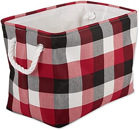  Buffalo Check Storage Collection Collapsible Bin With Handles, Medium Rectangle, 16x10x12, Red & Black
