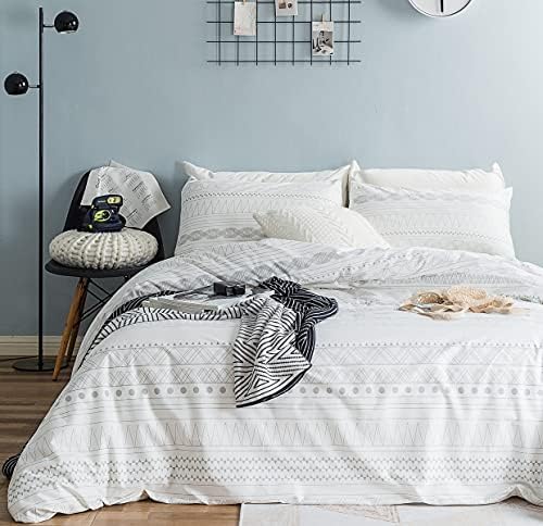  Black Geometric Duvet Cover Queen 100% Cotton Boho Aztec Duvet Cover Set 3 Piece 1 White Bohemian Duvet Cover With Zipper Ties 2 Pillow Cases Luxury Soft Aztec Geometric Bedding Set Breathable