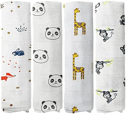  100% Muslin Swaddle Blankets,Baby Swaddling Blankets For New Born, Baby Receiving Blankets Unisex, Soft, Warm And Cosy Baby Blankets Pack Of 4, Size 47 X 47 Inches,Gift For New Mom Jungle Jam