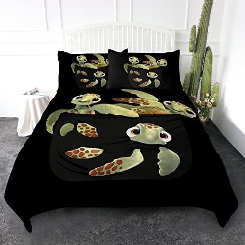  Honu Sea Turtle Bedding White Indigo Hawaiian Duvet Cover Turtles Bed Set Beach Theme Bed Spread For Summer (Queen)