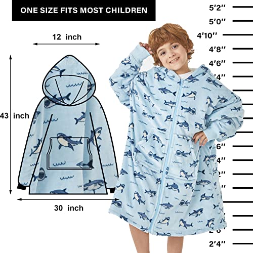  JOYWOO Wearable Blanket Hoodie For Kids, Oversized Hoodie Sweatshirt Blanket, Gift, Cozy And Fuzzy Sherpa Hoodie Blanket With Zipper And Giant Pocket