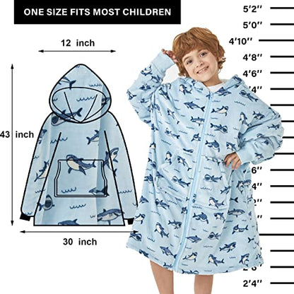  JOYWOO Wearable Blanket Hoodie For Kids, Oversized Hoodie Sweatshirt Blanket, Gift, Cozy And Fuzzy Sherpa Hoodie Blanket With Zipper And Giant Pocket
