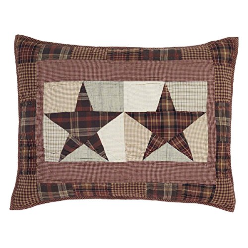  VHC Brands Abilene Star Standard Sham 21x27 Country Patchwork Design, Burgundy