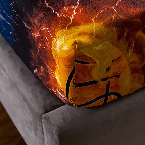 Bed Sheet 3 Piece Set 1 Flat+1 Fitted+1 Pillowcases-3D Sports Basketball Microfiber Bedding Sheet-Twin Size