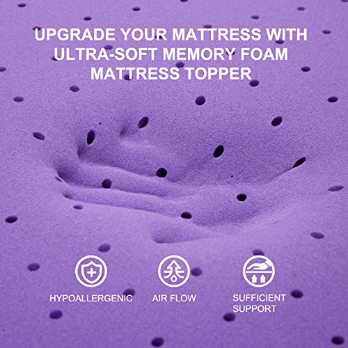  SINWEEK 2 Inch Gel Memory Foam Mattress Topper Ventilated Soft Mattress Pad, Bed Topper, CertiPUR-US Certified, Twin Size, Purple