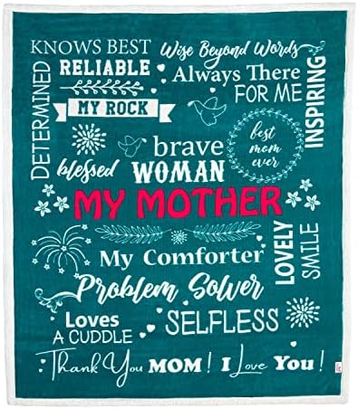  Mom Blanket - Double Layer Sherpa Fleece – Soft Fluffy Throw, Quality Print – 'Thank You Mom, I Love You' – From Daughter, Son – Gift For Birthday, Mother's Day, Christmas, Etc. (Teal)