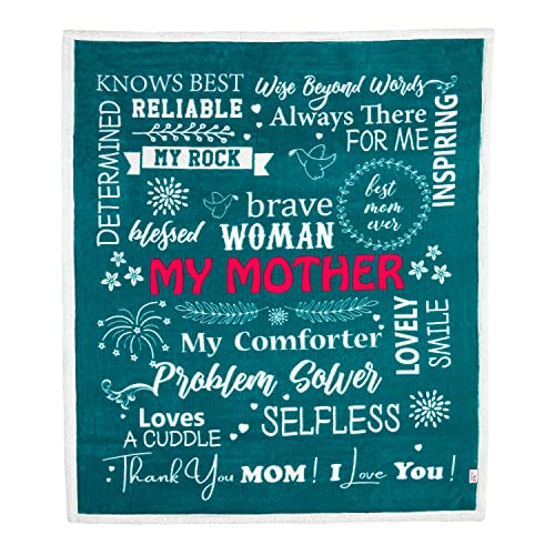  Mom Blanket - Double Layer Sherpa Fleece – Soft Fluffy Throw, Quality Print – 'Thank You Mom, I Love You' – From Daughter, Son – Gift For Birthday, Mother's Day, Christmas, Etc. (Teal)