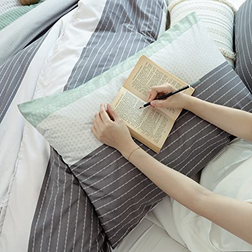  JANZAA Queen Comforter Set Sage Green Comforter Soft Microfiber Queen Bed Set 3 Piece Striped Comforter Set With 2 Pillow Cases Lightweight Fluffy Bedding Down Alternative For All Season
