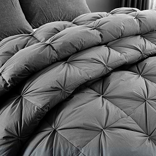  HOMBYS California King Feather And Down Comforter, 108 X 98 Inches Grey Pinch Pleat Cal King Size Duvet Insert With 100% Cotton Downproof Cover, Thick Fluffy Oversized Comforter For All Season