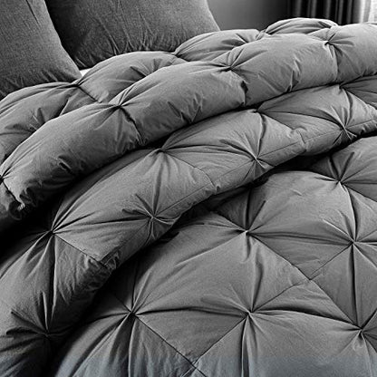  HOMBYS California King Feather And Down Comforter, 108 X 98 Inches Grey Pinch Pleat Cal King Size Duvet Insert With 100% Cotton Downproof Cover, Thick Fluffy Oversized Comforter For All Season