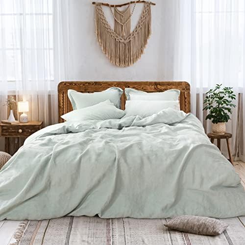  100% Linen Tencel Cooling Duvet Cover Set,Queen Size 5 PCS Eucalyptus Soft Breathable Comforter Cover Set Reversible Bedding Neutral Duvet Covers Button Closure,90"x90" Linen(NO Insert)
