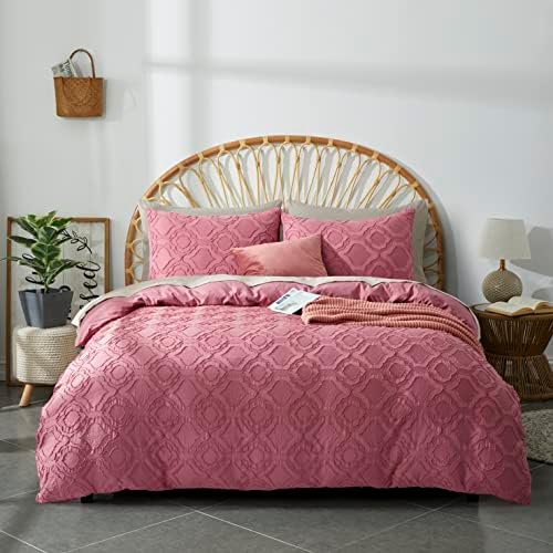  BEDAZZLED Duvet Cover King Size, 3 Pieces Tufted Comforter Cover Set, Soft And Embroidery Shabby Chic Boho Bedding Sets For All Seasons, Light Grey