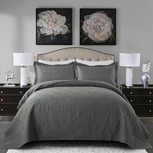  HoneiLife Bedspread Quilt Set King - 3 Piece Embroidered Corduroy Bedspreads Luxurious Coverlet Lightweight Bedcover Warm Bedding Set All Season Quilts-Taupe, King Size