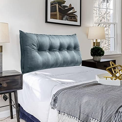  Rectangular Headboard Body Reading Pillow Bedside Oversized Throw Cushion Extra Large Backrest Lumbar Pillows Positioning Back Support Bolster For Bed Sofa Couch Velvet Grey Queen