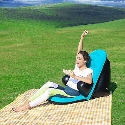  Inflatable Armrest Lounge Chair Couch, Foldable Air Chair Lazy Couch For Gaming Reading Indoor Outdoor, Blue（Air Pump Included）