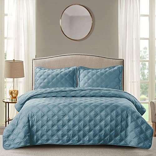  Home Soft Things 3 Piece Charleston Down Alternative Quilted Bed Spread Set, Soft Warm Plaid Diamond Pattern Quilt Coverlet Bedding Cover Set, Coral, Queen 100" X 106"