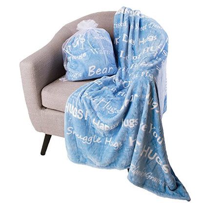  “Hugs” Plush Throw Blanket- Inspired Gift Ideas For The Entire Family, Comfort Gifts, Blue