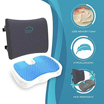  MODVEL Memory Foam Seat Cushion And Lumbar Pillow Combo - Gel Infused And Ventilated - Back Pain Relief