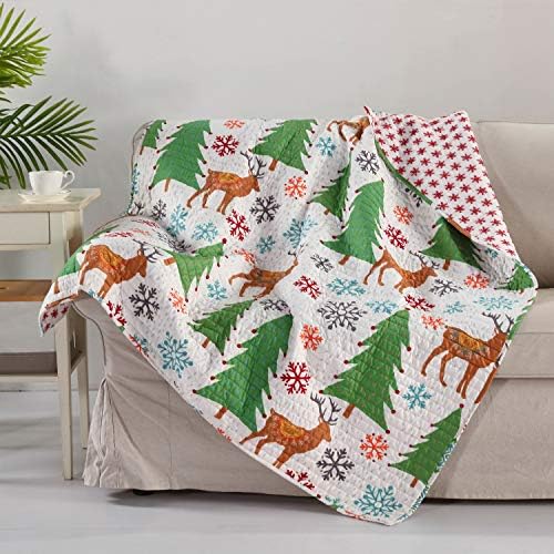  Levtex Home Merry & Bright Collection - Tinsel Toddler Set - Reindeer - Brown, Green, Red,Teal - Holiday - 3 Piece Set Includes Reversible Quilt, Fitted Sheet, Decorative Pilow